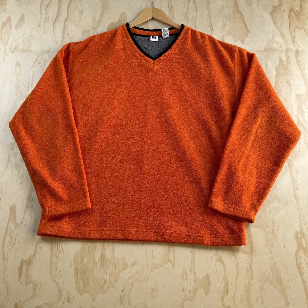 Y2K Gap Sweater Mens XL Orange Fleece V Neck Knit Pullover Long Sleeve Casual